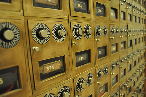 Closeup of old fashioned mailboxes